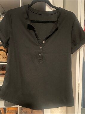 Black Short Sleeve Henley Top